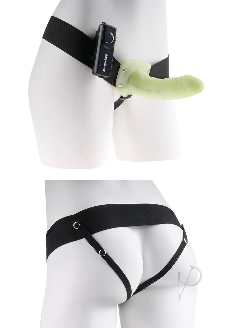 Fetish Fantasy Series For Him Or Her Vibrating Hollow Strap-on Dildo And Adjustable Harness With Remote Control 6in - Glow-in-the-dark